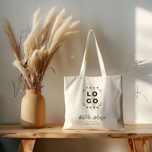 Tote Bag Beige et gris élégant moderne girly prix QR code (Créateur téléchargé)