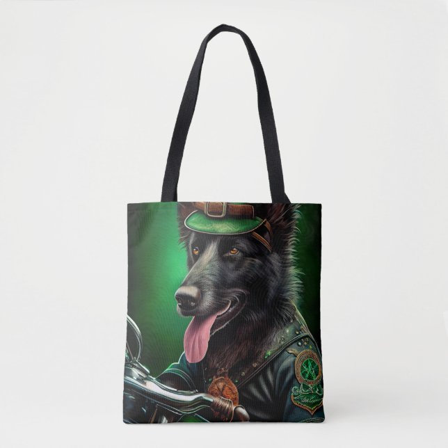 Tote Bag Belgian Shepherd conduite vélo St. Patrick's Day (Devant)
