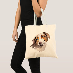 Tote Bag Belle aquarelle Bleu Eyed Australien Shepherd