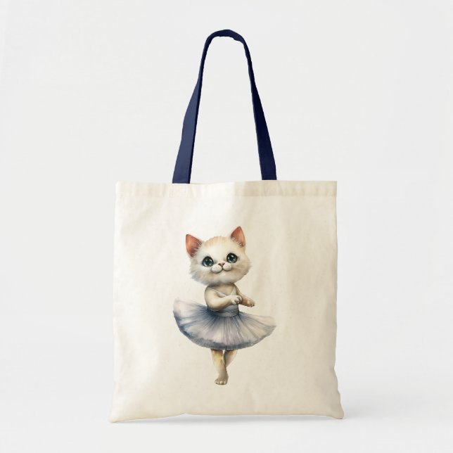 Tote Bag Belle ballerine de chat blanc danse ballet (Devant)