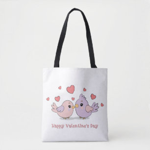 Tote Bag Belle Cartoon Lovebirds Coeur rose Saint-Valentin
