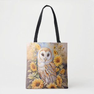 Tote Bag Belle Chouette Et Fleurs De Soleil