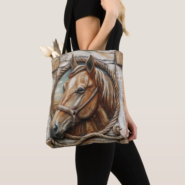 Tote Bag Belle Corde de Cheval Carving Bois (De près)