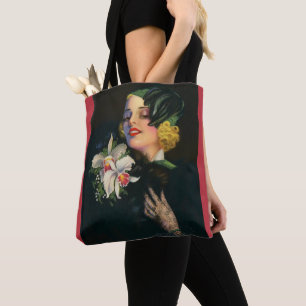 Tote Bag belle femme aux orchidées