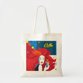 Tote Bag "Belle Femme de mode avec Café Cup" Pop Art