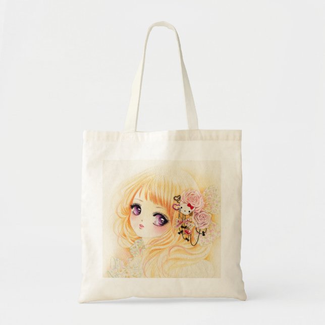 Tote Bag Belle fille avec des roses (Devant)