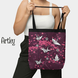 Tote Bag Belle fleur de cerisier de grue d'origami japonais