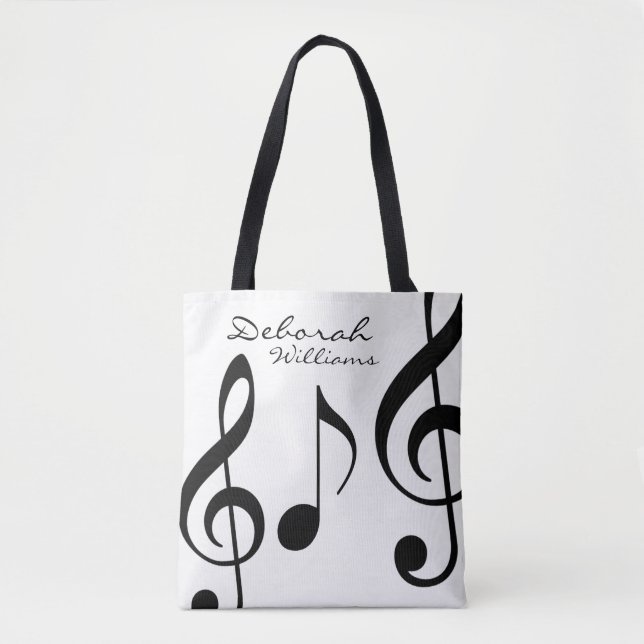 Tote Bag belle fourre-tout blanche avec notes musicales noi (Devant)