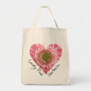 Tote Bag Belle gerbera rose - Forme de coeur