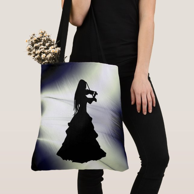 Tote Bag Belle Gitane Joue Violon Vert (De près)