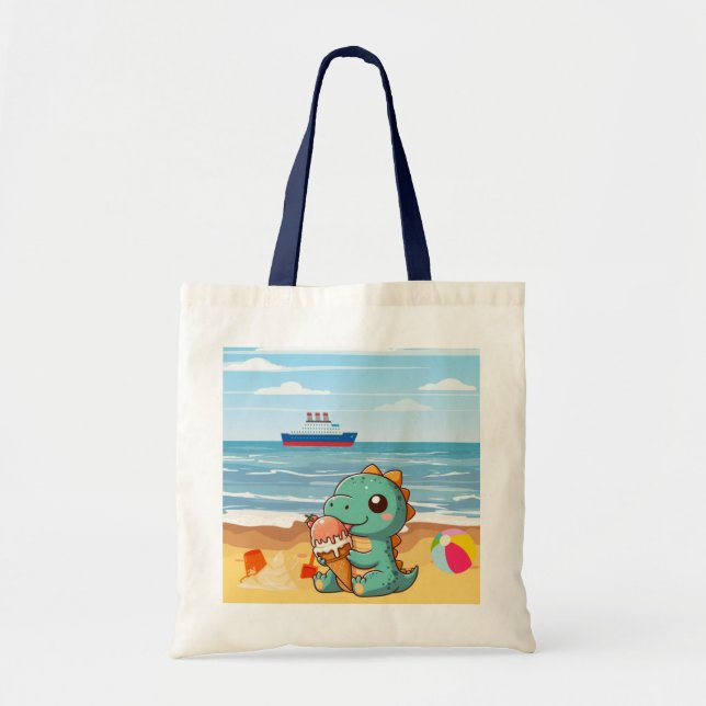 Tote Bag Belle glace manger dino à la plage (Devant)
