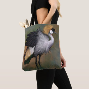 Tote Bag Belle grue couronnée gris - Art de la peinture