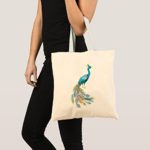 Tote Bag Belle illustration de paon bleu à l'aquarelle