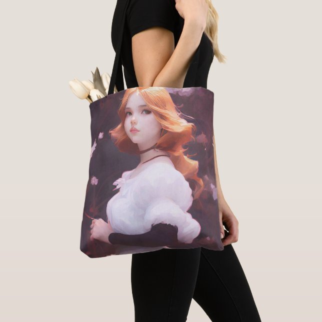 Tote Bag Belle Jeune Fille Parmi Les Fleurs Roses Portrait (De près)