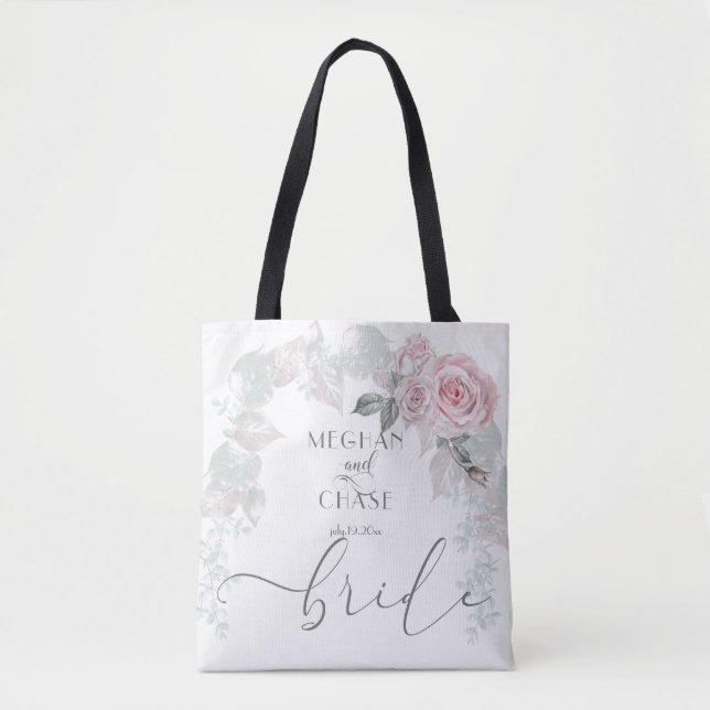 Tote Bag Belle mariée de roses roses peintes BarefootBride™ (Devant)