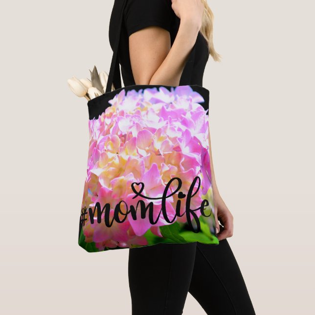 Tote Bag Belle Pink violet orange hydrangée momlife (De près)