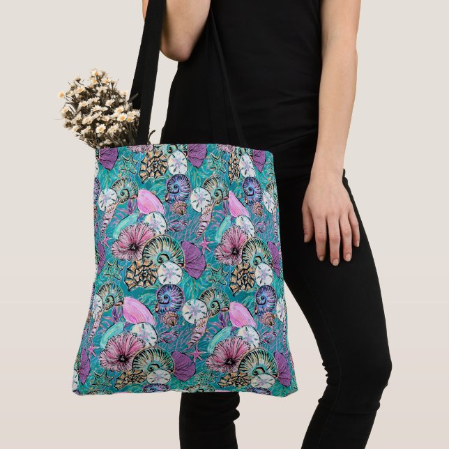Tote Bag Belle Plage Partout Imprimer Fourre-tout Voir Reto (De près)