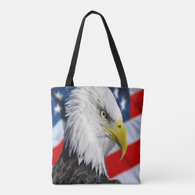 Tote Bag Belle tête d'aigle chauve et un drapeau américain  (Dos)