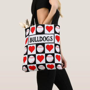 Tote Bag Belles balles de baseball et cœurs Équipe de baseb