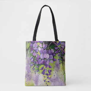 Tote Bag Belles Fleurs De Wisteria En Aquarelle