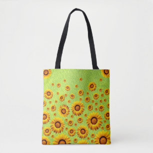 Tote Bag Belles fleurs jaunes sur vert abstrait