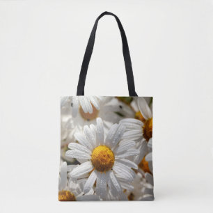 Tote Bag Belles grandes marguerites sauvages avec gouttes d