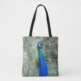 Tote Bag Belles plumes de paon bleu