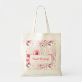 Tote Bag Bénédiction de Pâques | Motif de fleurs roses | Pâ