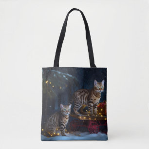 Tote Bag Bengale Chat Snowy Sleigh Ride Décor de Noël