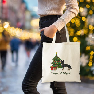Tote Bag Berger Allemand Bi-Noir Et Arbre De Noël Vert
