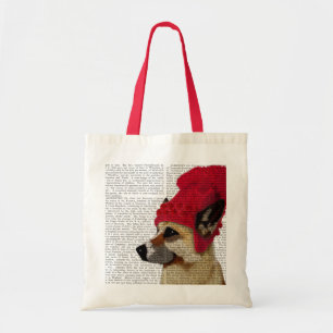 Tote Bag Berger allemand dans le casquette laineux rouge