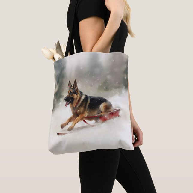 Tote Bag Berger allemand neige de Noël hiver (De près)