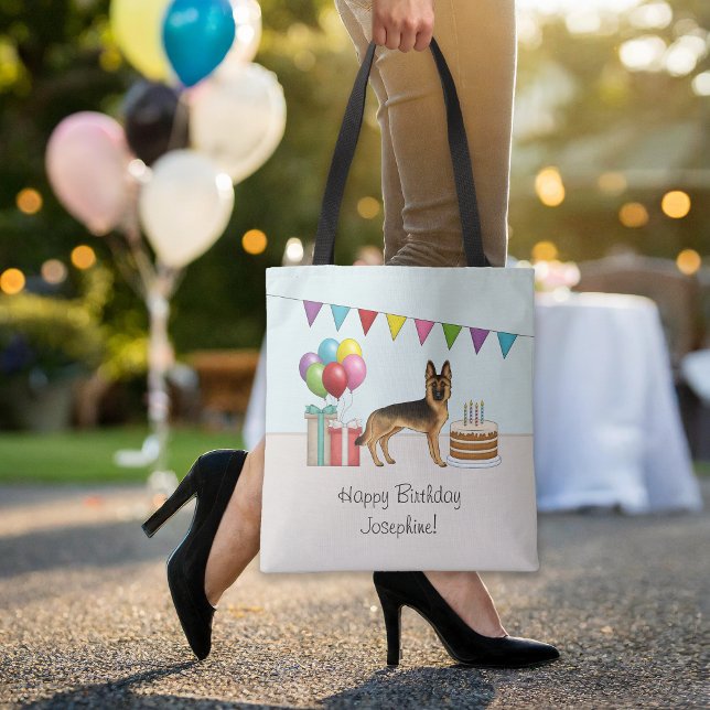 Tote Bag Berger Allemand Noir Et Tan Coloré Anniversaire (Please note: This image is a digital mockup. The product may not be in scale.)