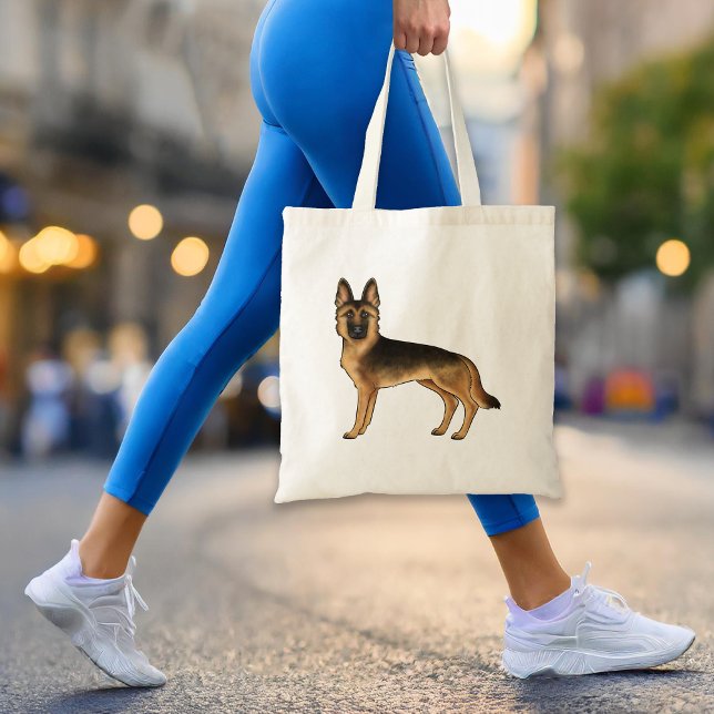 Tote Bag Berger Allemand Noir Et Tan Dessin De Chien GSD Cu (Please note: This image is a digital mockup. The product may not be in scale.)