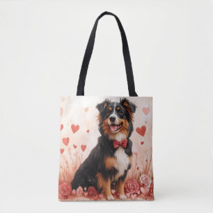 Tote Bag Berger australien avec Rose - Saint Valentin