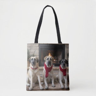 Tote Bag Berger d'Anatolie au coin de la cheminée Noël