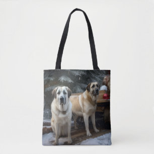 Tote Bag Berger d'Anatolie décor de Noël traîneau enneigé