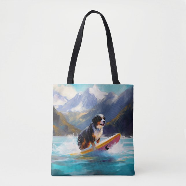 Tote Bag Bernese Mountain Beach Surf Paining (Devant)