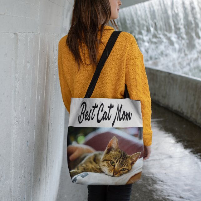 Tote Bag Best Cat Mom Photo Texte noir (Créateur téléchargé)