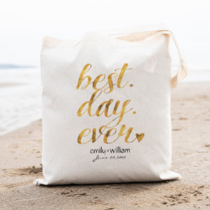Tote Bag Best Day Ever  Glossy Golden Wedding Welcome Gift