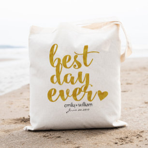Tote Bag Best Day Ever Wedding Welcome Gift/Favor Gold