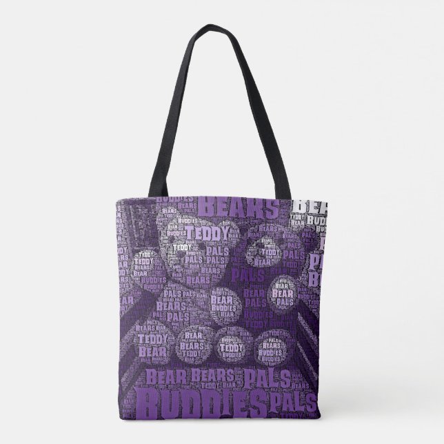 Tote Bag Best Friends Typography Collage Purple Teddy Bear (Dos)