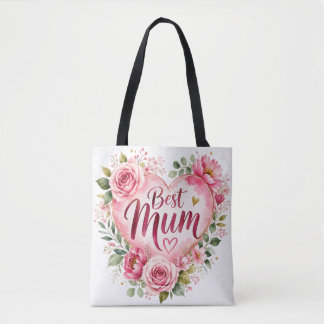 Tote Bag Best Mum Aquarell Blumenherz Design