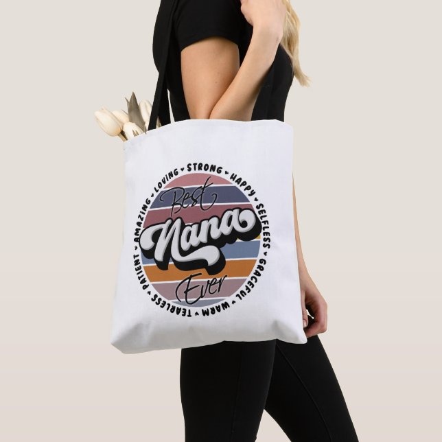 Tote Bag Best Nana Ever, Retro Best Nana Ever, Cadeaux Nana (De près)