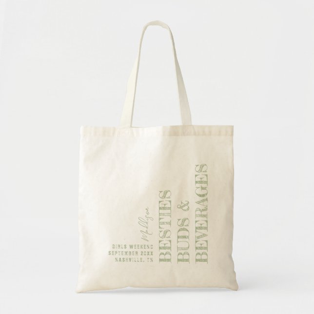 Tote Bag Besties Girls Trip Personnalisé Vert (Devant)