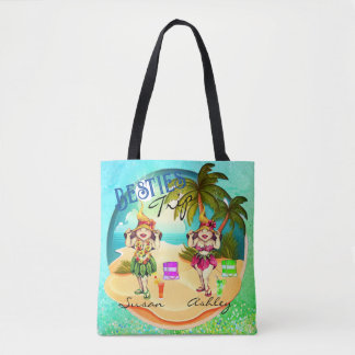 Tote Bag Besties voyage été plage bleu personnalisé