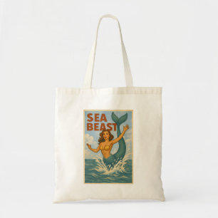 Tote Bag Bête marine Mermaid rétro   Vie de plage côtière d