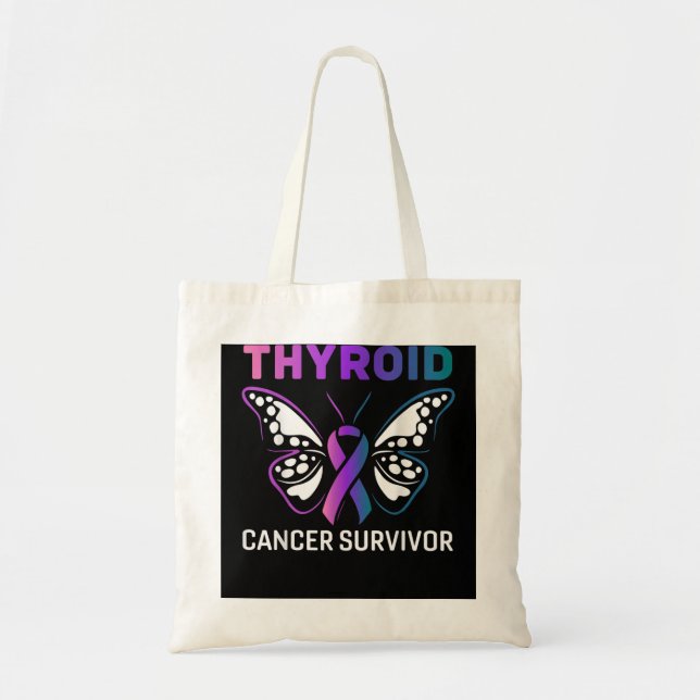 Tote Bag Beurre Ruban Thyroïde Cancer Survivant (Devant)
