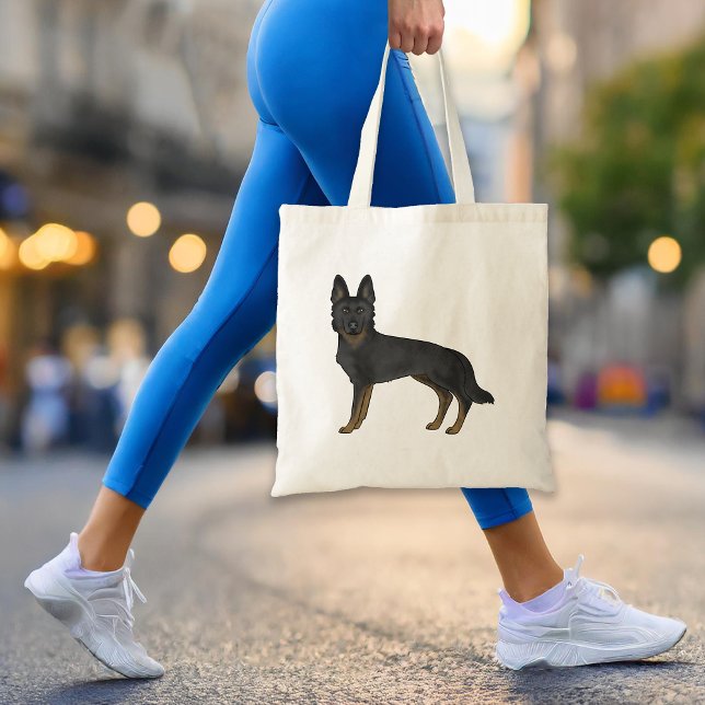 Tote Bag Bi-noir berger allemand mignon dessin animé Chien  (Please note: This image is a digital mockup. The product may not be in scale.)