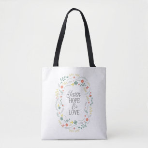 Tote Bag Bibelzitat Glaube Hoffnung Liebe Blumenkr Tasche